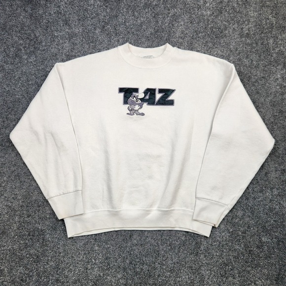 Looney Tunes Mania Other - Vintage Looney Tunes Taz Sweatshirt Mens Large White Crewneck Fleece Cartoon 90s